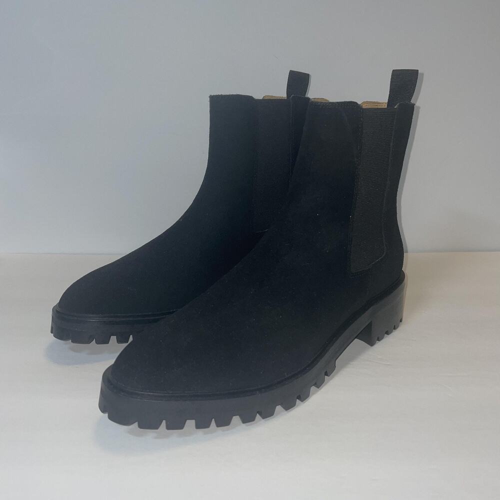 Quince Boots Womens Size 8 Black Suede Chelsea Ankle Lined Low Block Heel